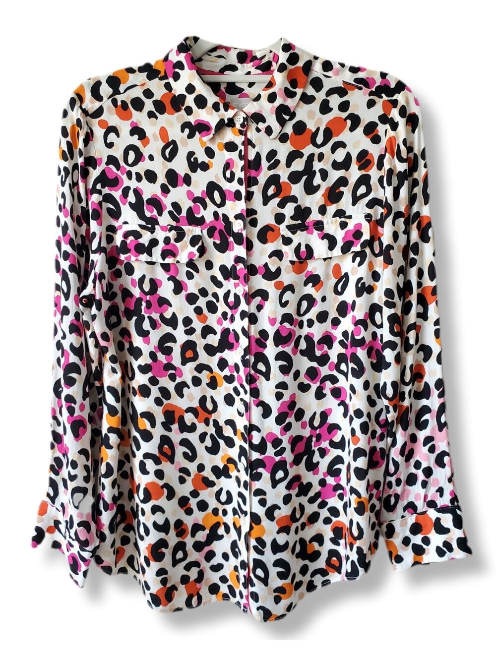 Chicos Women Multicolor Cheetah Button Blouse Shirt M 1 Classic Office Career